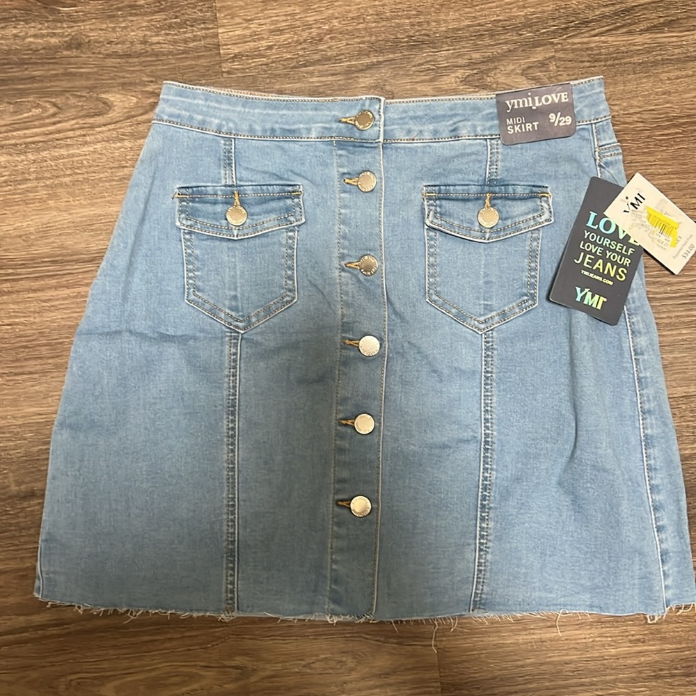 YMI Light Blue Denim Midi Skirt